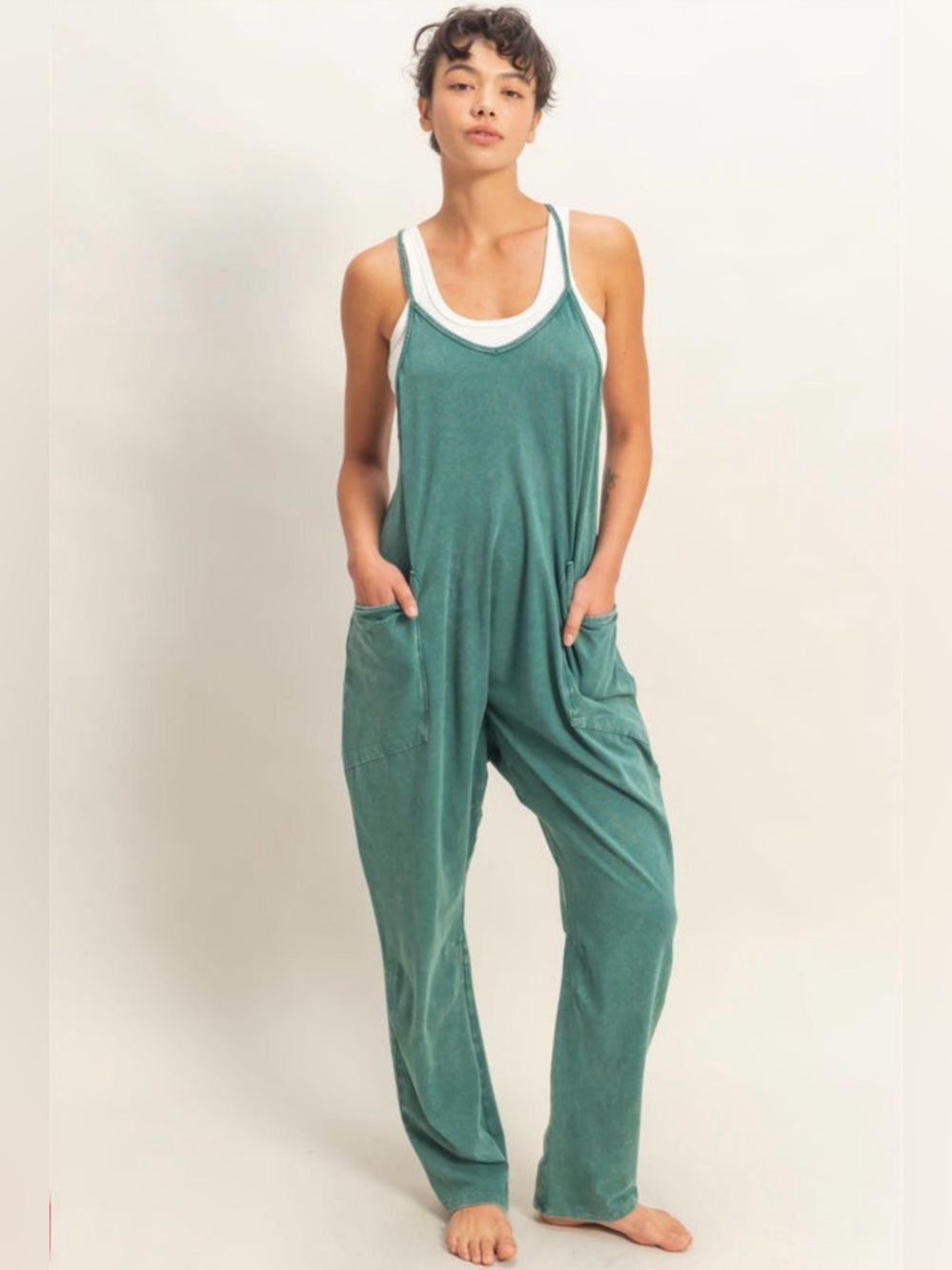 Relaxed Teal Tank Jumpsuit with Pockets